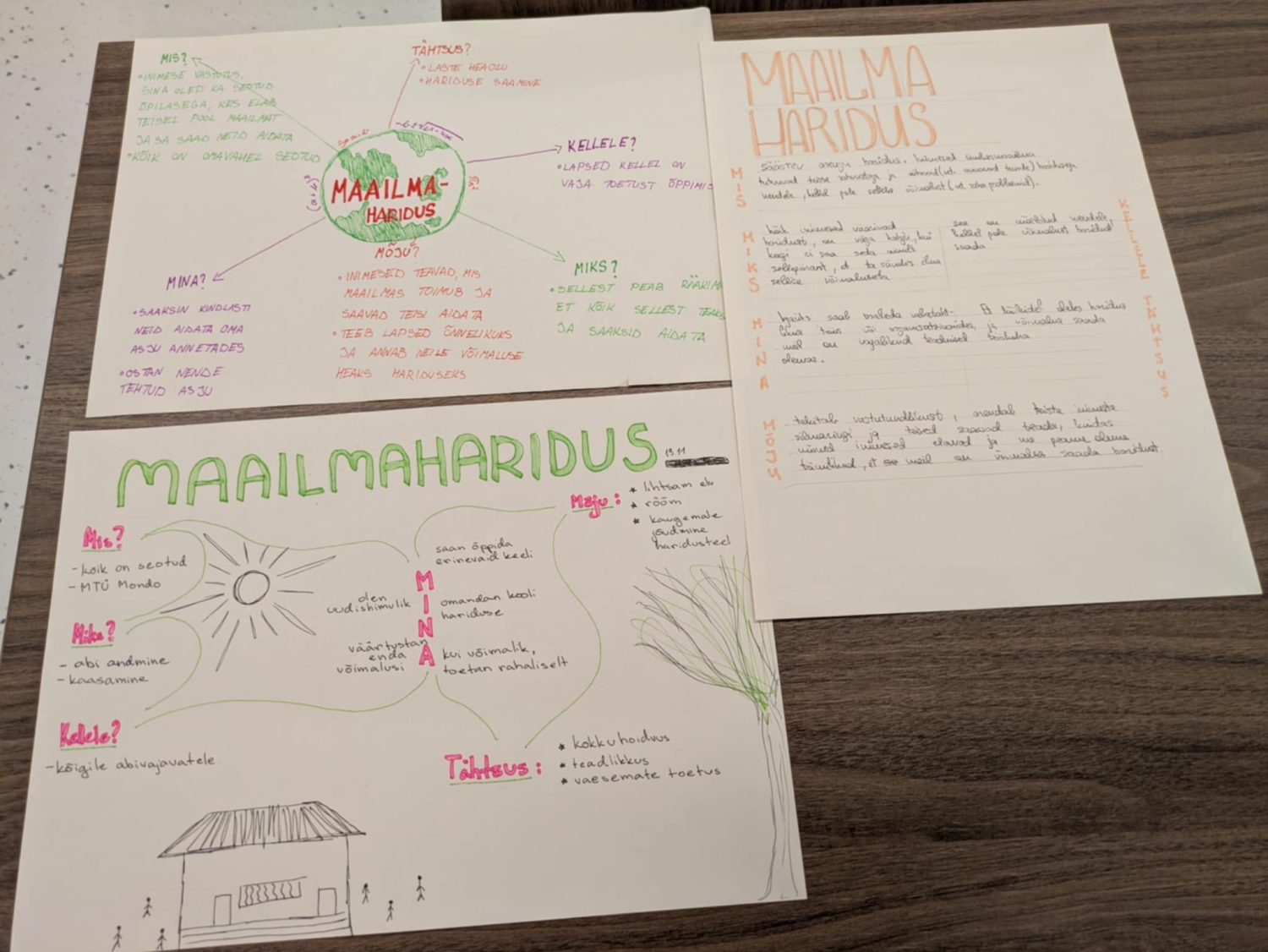 maailmahariduse tegevused ja märkmed tunnis